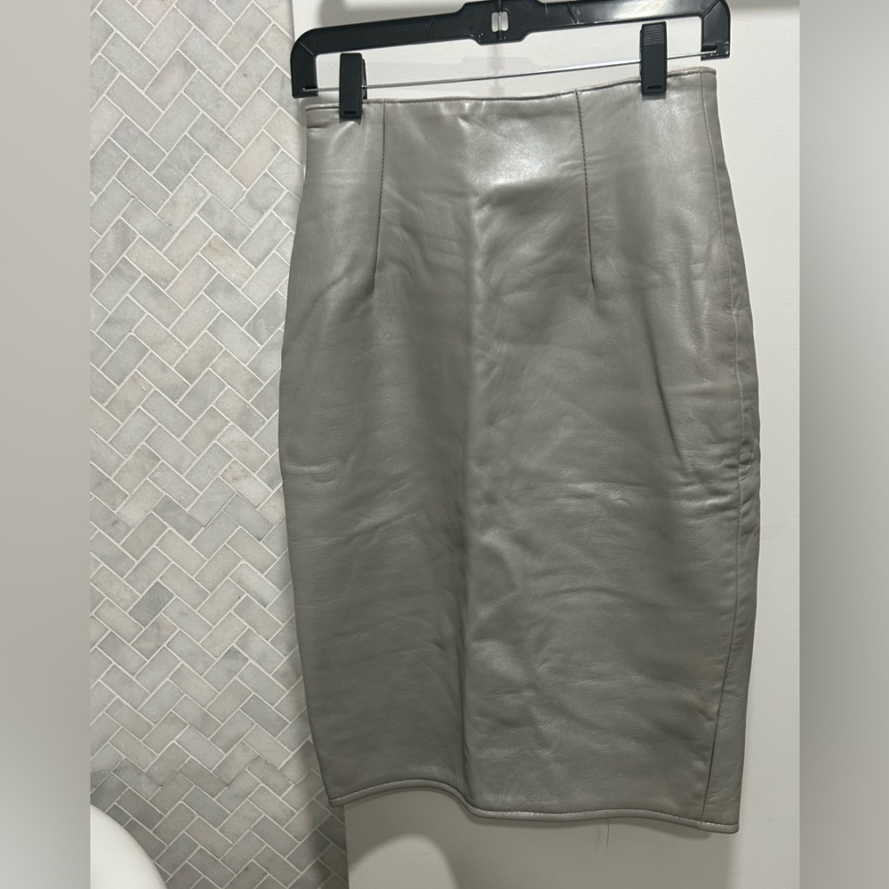 Vintage Evan Arpelli Silver Leather Midi Skirt